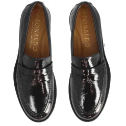 Mocassino Elegante Da Donna In Pelle Lucida Colore Nero Fatti A Mano In Italia