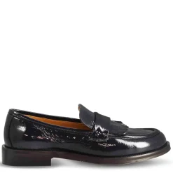 Mocassino Elegante Da Donna In Pelle Lucida Colore Blu Fatti A Mano In Italia