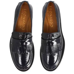Mocassino Elegante Da Donna In Pelle Lucida Colore Blu Fatti A Mano In Italia