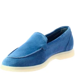 Mocassino Flessibile Da Donna In Pelle Scamosciata Celeste