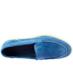 Mocassino Flessibile Da Donna In Pelle Scamosciata Celeste