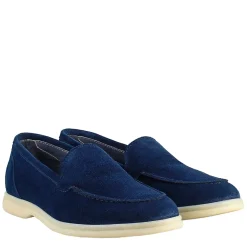 Mocassino Flessibile Da Donna In Pelle Scamosciata Blu