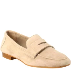 Mocassino Flessibile Da Donna In Pelle Scamosciata Taupe E Fondo In Gomma