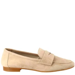 Mocassino Flessibile Da Donna In Pelle Scamosciata Taupe E Fondo In Gomma