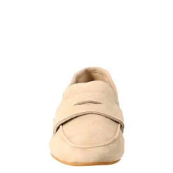 Mocassino Flessibile Da Donna In Pelle Scamosciata Taupe E Fondo In Gomma