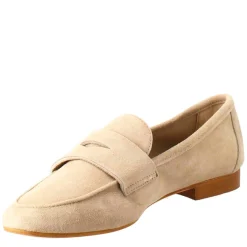 Mocassino Flessibile Da Donna In Pelle Scamosciata Taupe E Fondo In Gomma