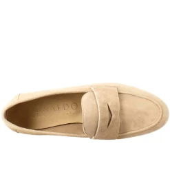 Mocassino Flessibile Da Donna In Pelle Scamosciata Taupe E Fondo In Gomma