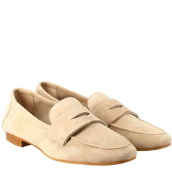 Mocassino Flessibile Da Donna In Pelle Scamosciata Taupe E Fondo In Gomma