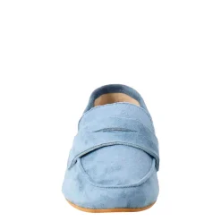 Mocassino Flessibile Da Donna In Pelle Scamosciata Celeste E Fondo In Gomma