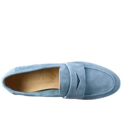 Mocassino Flessibile Da Donna In Pelle Scamosciata Celeste E Fondo In Gomma