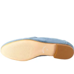 Mocassino Flessibile Da Donna In Pelle Scamosciata Celeste E Fondo In Gomma
