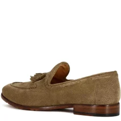 Mocassino In Pelle Scamosciata Fatto A Mano Con Nappine Colore Beige