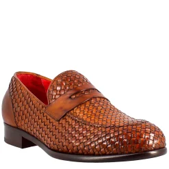 Mocassino Marrone Elegante Da Uomo In Pelle Fiore Intrecciata