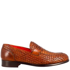 Mocassino Marrone Elegante Da Uomo In Pelle Fiore Intrecciata