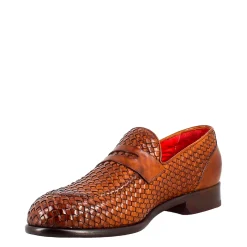 Mocassino Marrone Elegante Da Uomo In Pelle Fiore Intrecciata