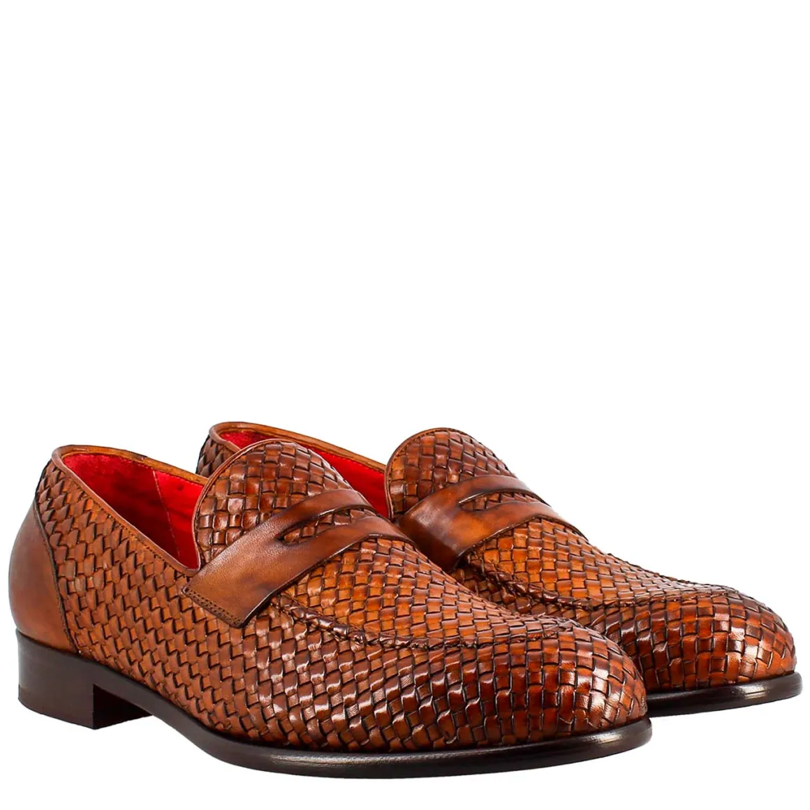 Mocassino Marrone Elegante Da Uomo In Pelle Fiore Intrecciata