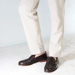 Mocassino Marrone Scuro Vintage Elegante Da Uomo In Pelle Intrecciata