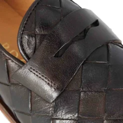 Mocassino Marrone Scuro Vintage Elegante Da Uomo In Pelle Intrecciata