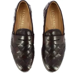 Mocassino Marrone Scuro Vintage Elegante Da Uomo In Pelle Intrecciata