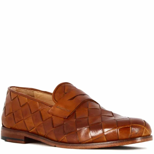 Mocassino Marrone Vintage Elegante Da Uomo In Pelle Intrecciata