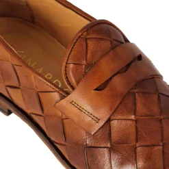 Mocassino Marrone Vintage Elegante Da Uomo In Pelle Intrecciata