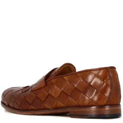 Mocassino Marrone Vintage Elegante Da Uomo In Pelle Intrecciata