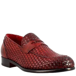 Mocassino Rosso Elegante Da Uomo In Pelle Fiore Intrecciata