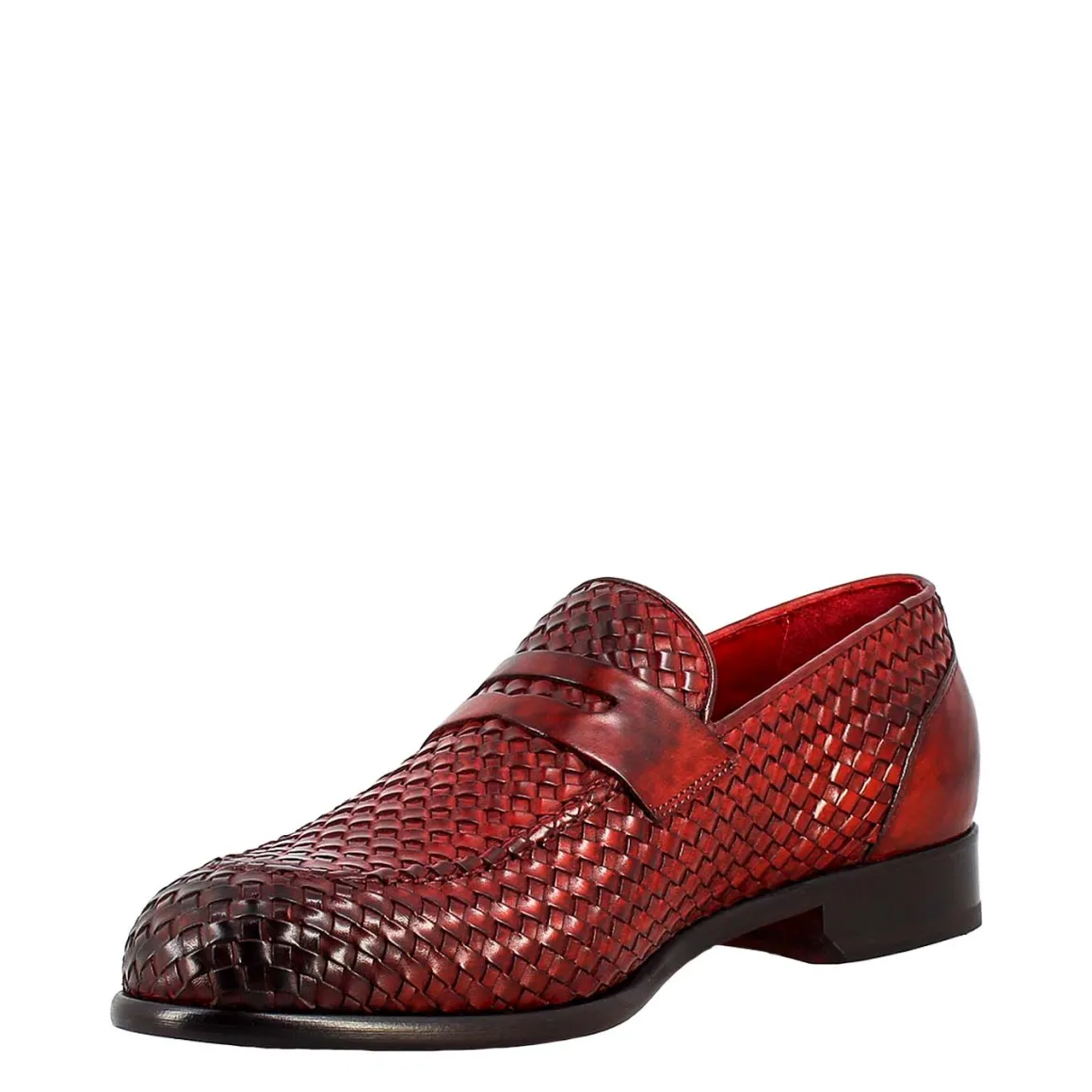 Mocassino Rosso Elegante Da Uomo In Pelle Fiore Intrecciata
