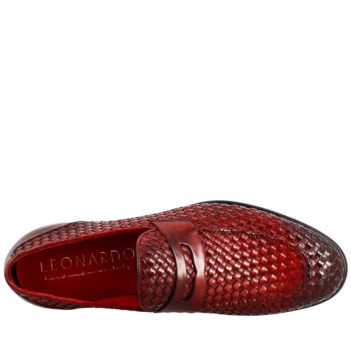 Mocassino Rosso Elegante Da Uomo In Pelle Fiore Intrecciata
