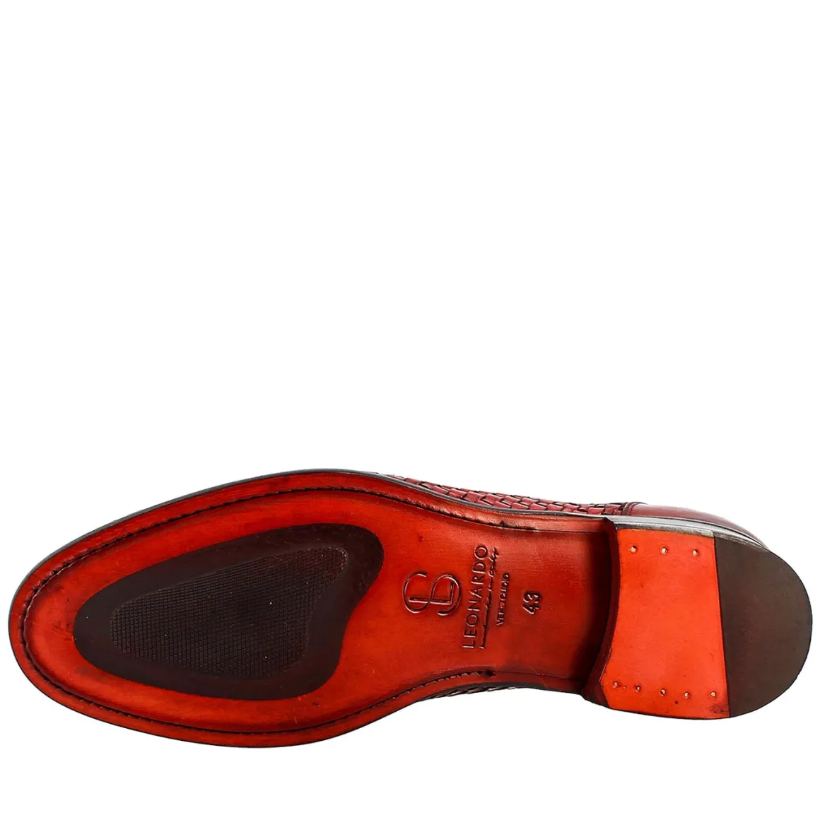 Mocassino Rosso Elegante Da Uomo In Pelle Fiore Intrecciata