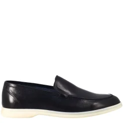 Mocassino Sfoderato Blu Elegante Da Uomo In Pelle Fiore