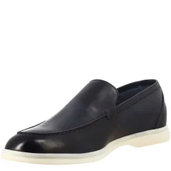 Mocassino Sfoderato Blu Elegante Da Uomo In Pelle Fiore