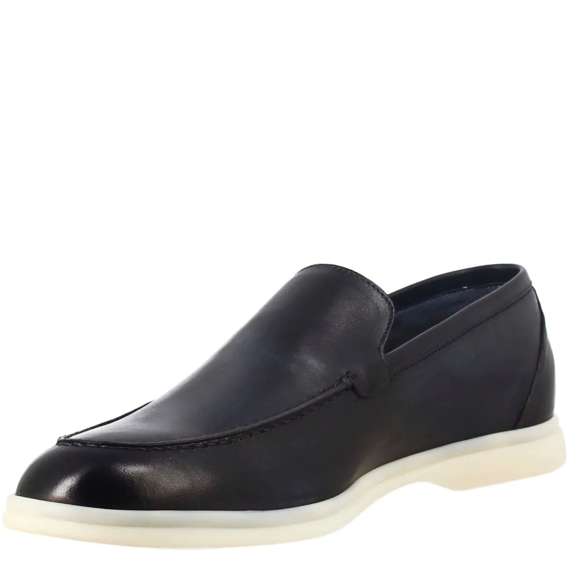 Mocassino Sfoderato Blu Elegante Da Uomo In Pelle Fiore