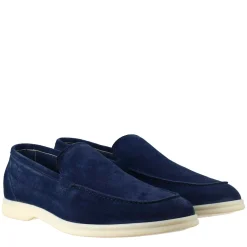 Mocassino Sfoderato Blu Elegante Da Uomo In Camoscio