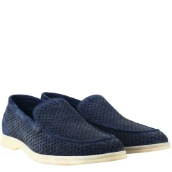 Mocassino Sfoderato Blu Scuro Elegante Da Uomo In Camoscio