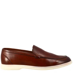 Mocassino Sfoderato Marrone Elegante Da Uomo In Pelle Fiore