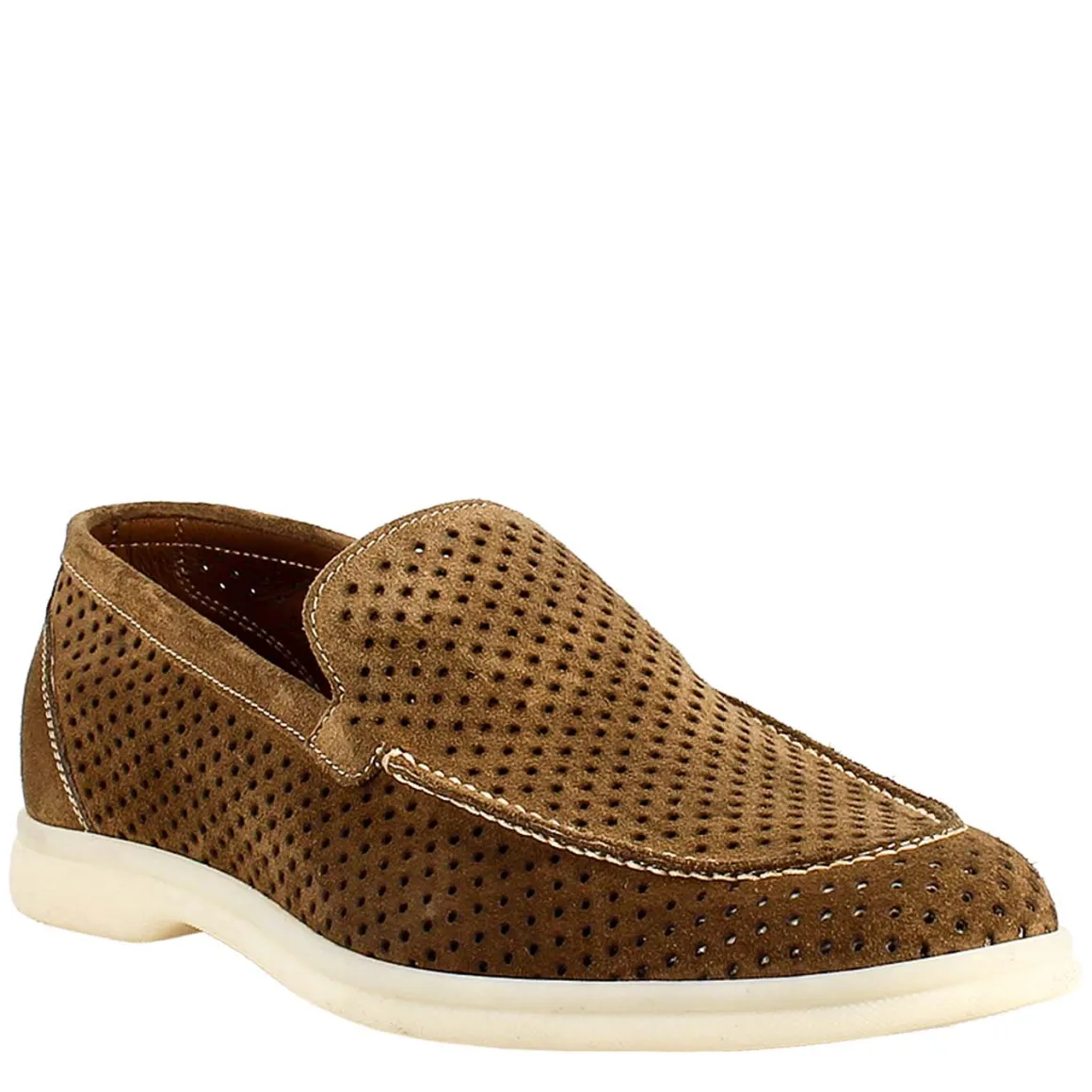 Mocassino Sfoderato Marrone Elegante Da Uomo In Camoscio
