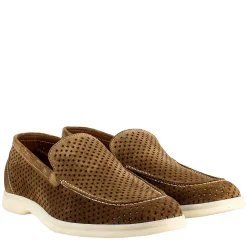 Mocassino Sfoderato Marrone Elegante Da Uomo In Camoscio