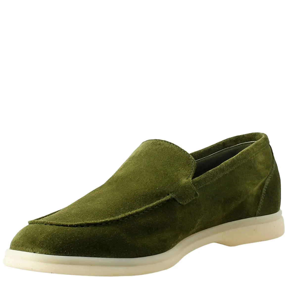 Mocassino Sfoderato Verde Elegante Da Uomo In Camoscio