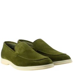 Mocassino Sfoderato Verde Elegante Da Uomo In Camoscio
