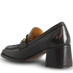 Mocassino Tacco Alto Da Donna In Pelle Colore Nero Con Morsetto