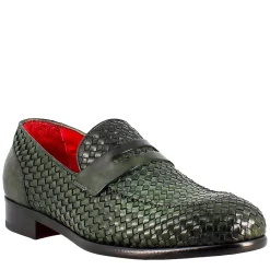 Mocassino Verde Elegante Da Uomo In Pelle Fiore Intrecciata