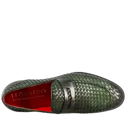 Mocassino Verde Elegante Da Uomo In Pelle Fiore Intrecciata