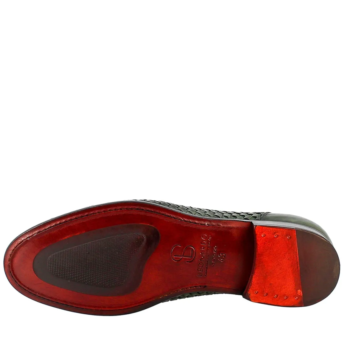 Mocassino Verde Elegante Da Uomo In Pelle Fiore Intrecciata