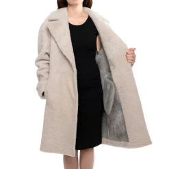 Montone Lungo Da Donna Beige Con Bottoni