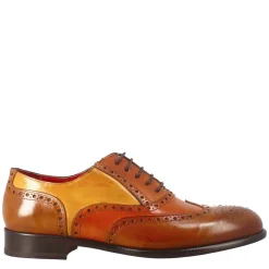 Oxford Brogue Marrone Arancio E Giallo Elegante Da Uomo In Pelle