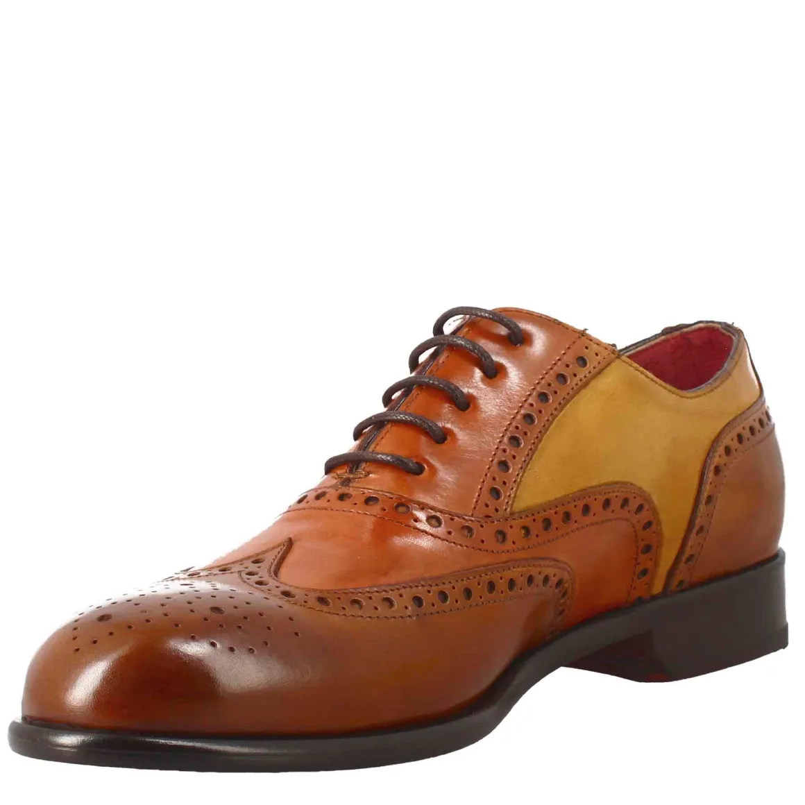 Oxford Brogue Marrone Arancio E Giallo Elegante Da Uomo In Pelle