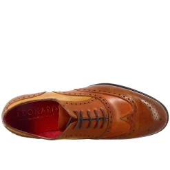 Oxford Brogue Marrone Arancio E Giallo Elegante Da Uomo In Pelle