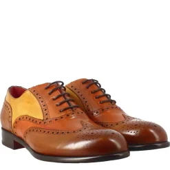 Oxford Brogue Marrone Arancio E Giallo Elegante Da Uomo In Pelle