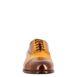 Oxford Marrone E Giallo Elegante Da Uomo In Pelle E Fodera Rossa